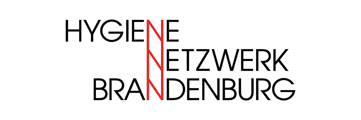 Logo: Schwarz-rote Schrift "Hygiene-Netzwerk Brandenburg" vor weißem Hintergrund.