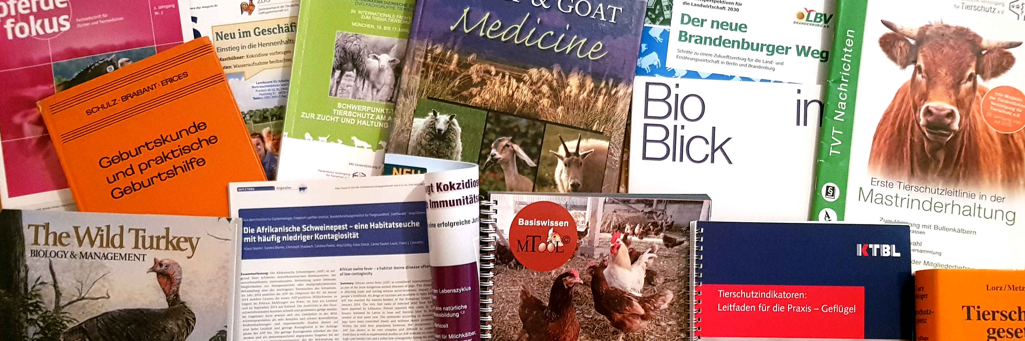 Foto von verschiedenen Publikationen zu Tierschutz, Tiergesundheit und Tierhaltung
