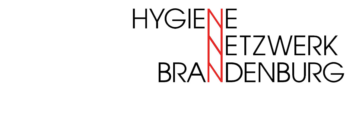 Bild: Logo mit schwarz-roter Schrift "Hygiene-Netzwerk Brandenburg" vor weißem Hintergrund.